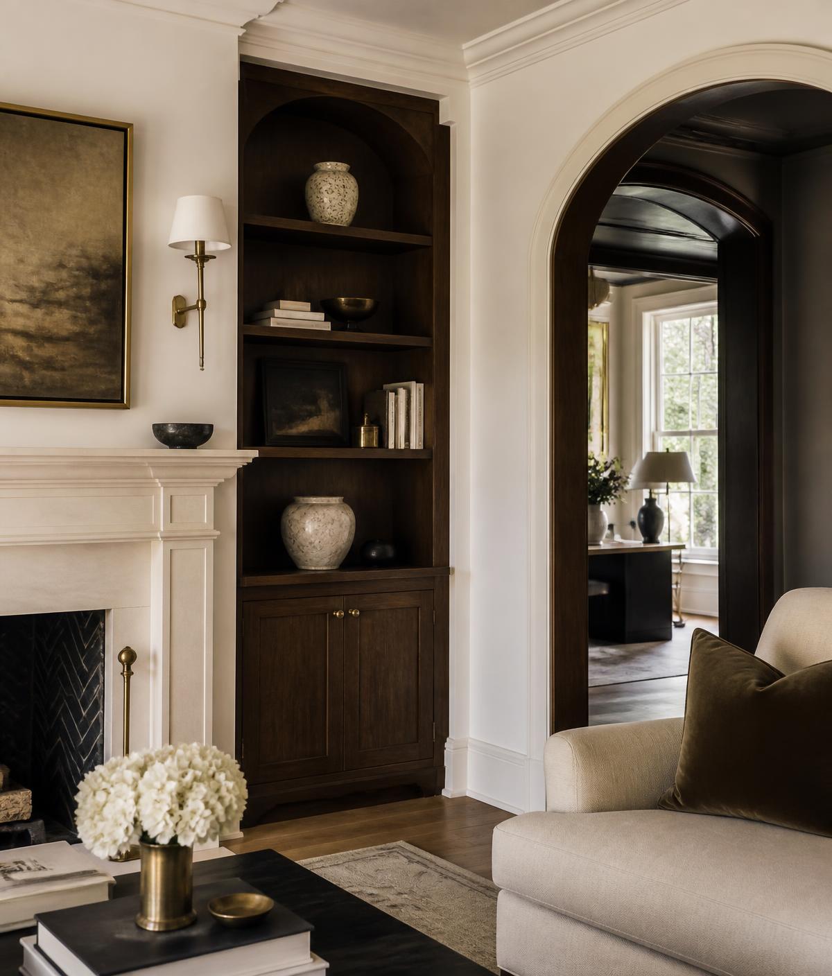 Warmly lit interior of an elegant home with classic detailing